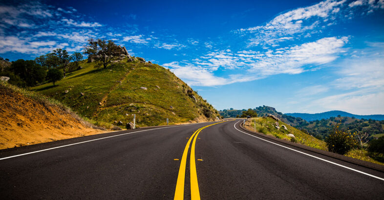 lonely road in the foothills of the sierra nevada, usa