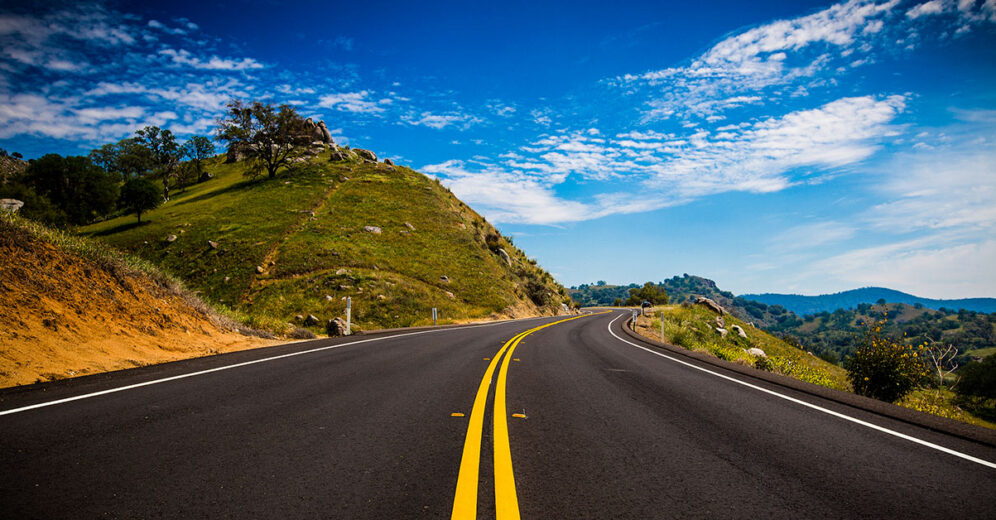 lonely road in the foothills of the sierra nevada, usa