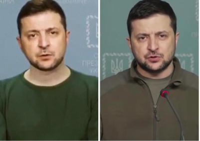 Expression swap side by side of Volodymyr Zelenskyy
