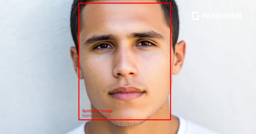 Synthetic Face Image Detected with Red Bounding Box Around the Face