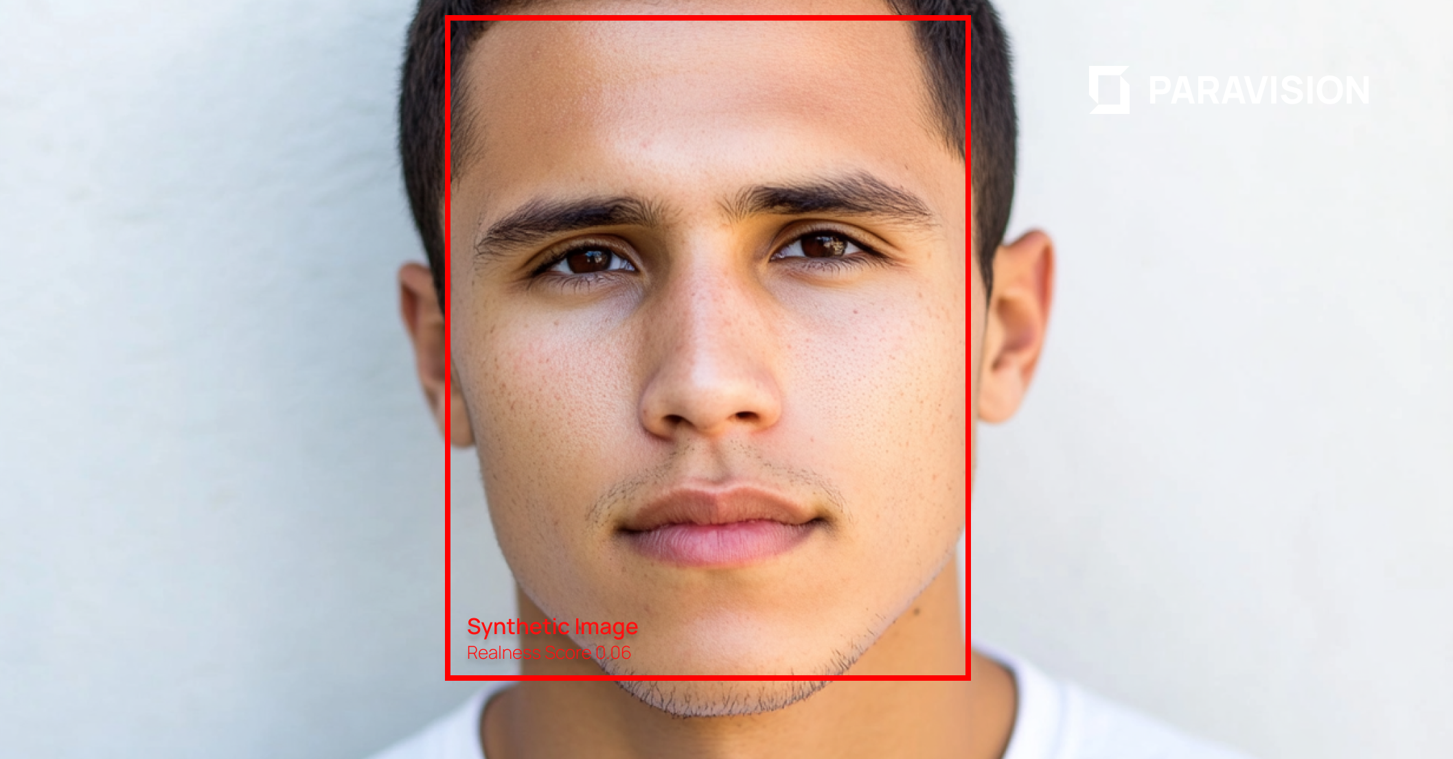 Synthetic Face Image Detected with Red Bounding Box Around the Face